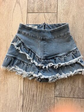 Girls' Frayed Denim Ruffle Mini Skort- Blue
